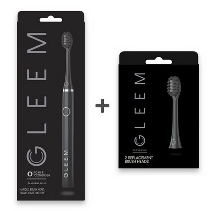 美国直邮gleem 成人黑色 白色电动牙刷套装电池型牙刷架 替换头