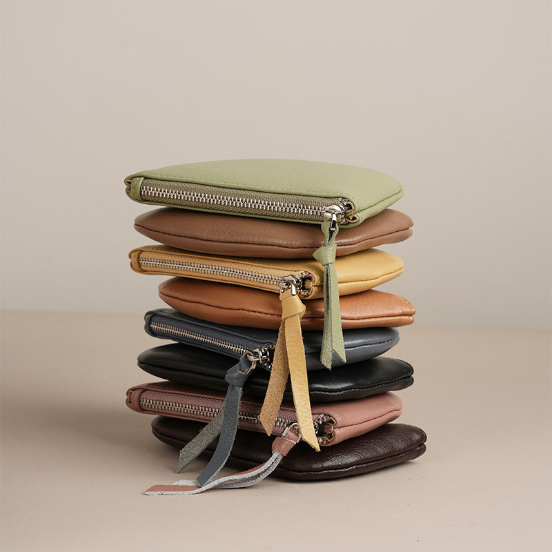 Genuine leather small zero wallet woman mini calf leather Japanese style coin bag key button light and thin zipped small wallet-Taobao