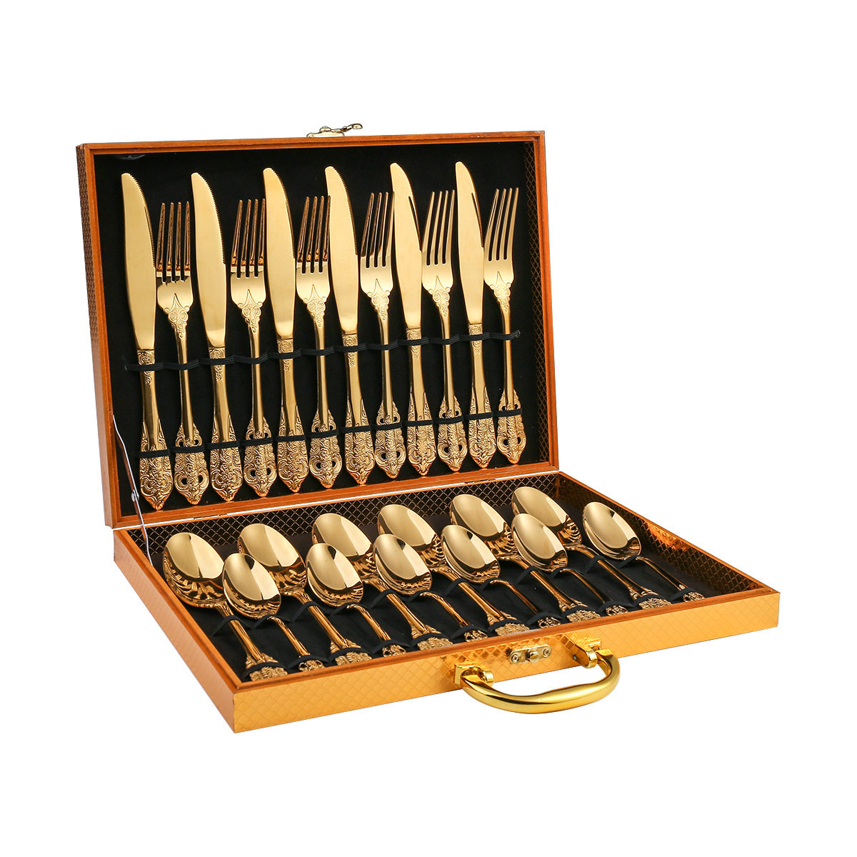 European Palace-Style Western Cutlery Set, Light Luxury and High-End Housewarming Gift, Embossed Stainless Steel Gold Cutlery