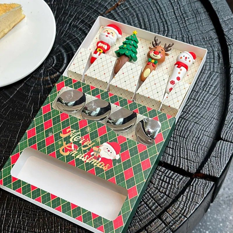 New Christmas Spoon and Fork Cutlery Set Cartoon Stainless Steel Kidsren's Eating Spoon and Fork Creative Christmas Gift