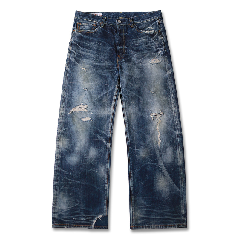 Wirote Deer Blue Japanese Beiyuan Fabric Wide Leg A-Line Washed Jeans Wirote Deer Blue Japanese Beiyuan Fabric Wide Leg A-Line Washed Jeans