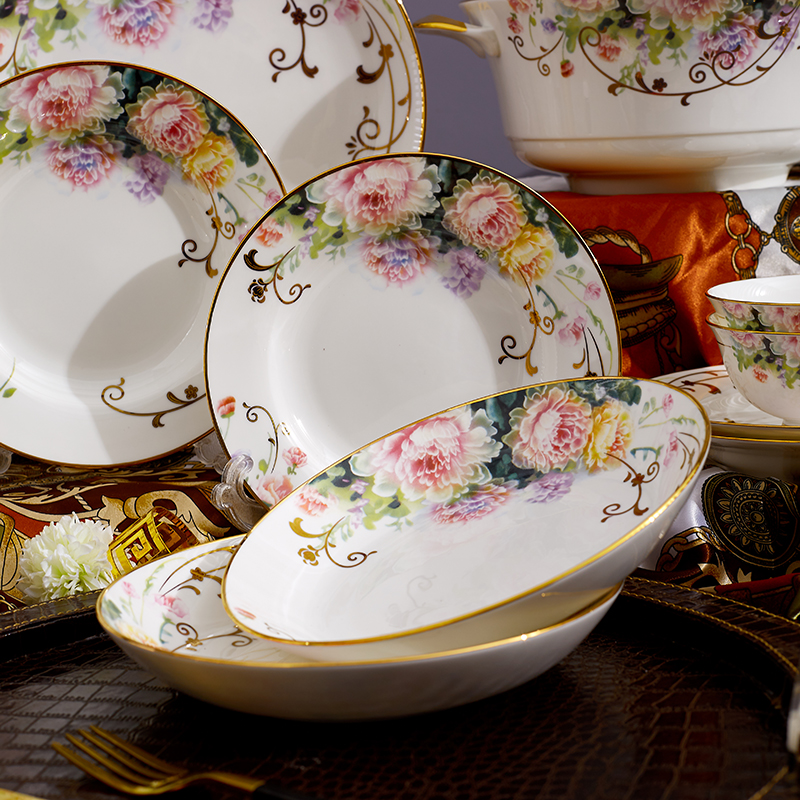 Dishes and dishes spoon soup pot fish plate 10 inch steak plate 8 inch dish noodle bowl Free DIY swan flower basket European style bone china