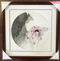 Pure handmade new boutique Suzhou embroidery painting Su embroidery finished hanging painting porch decorative painting 3535 Lotus 3
