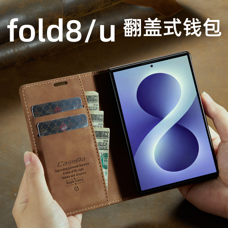 Flip-Cover Full Protection Anti-Drop Card Slot Wallet Case for Samsung Fold8, Fold8 Ultra Phone Case with Stand, Business Style Fold8U Cover, Octopus Card Holder, Wide Folding Design
