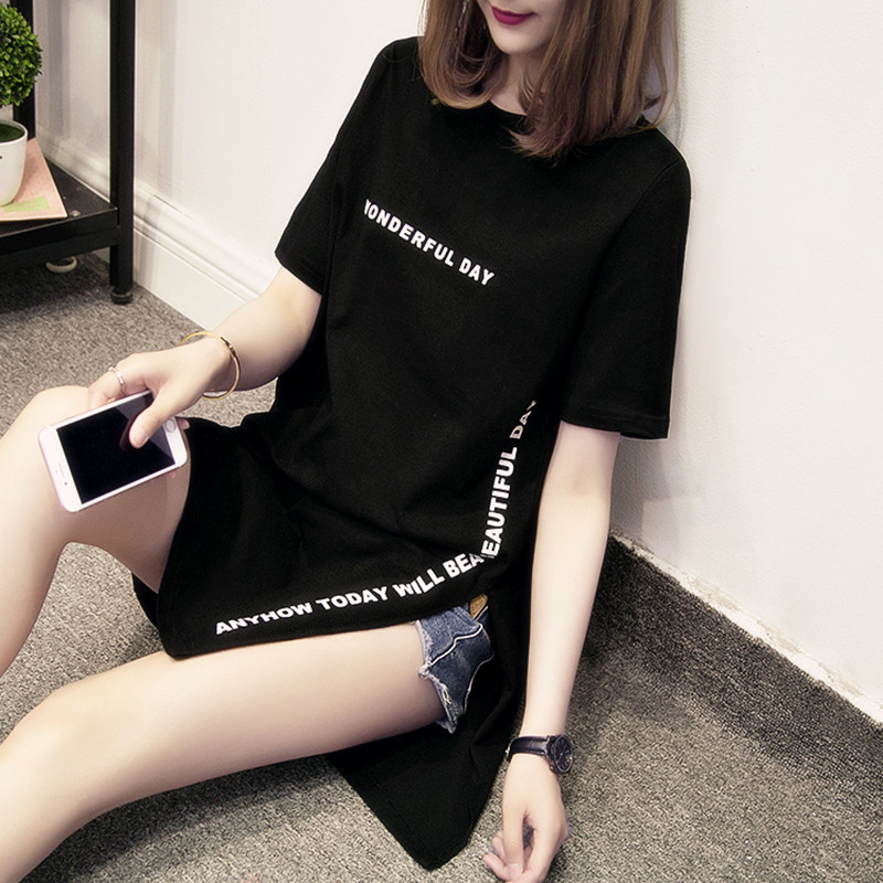 Summer 2026 New Style Short-Sleeved T-Shirt for Women, Mid-Length, Fashionable, Korean Style, Loose, Large Size, Butt-Covering, Side Slit Top Summer 2026 New Style Short-Sleeved T-Shirt for Women, Mid-Length, Fashionable, Korean Style, Loose, Large Size, Butt-Covering, Side Slit Top