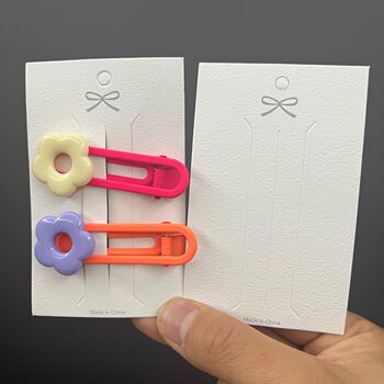 Kp959 Leather-Textured Bow Tie Hairpin Packaging Card for Street Vending, Hair Accessories, Hair Clip Tag, Card Head, Card Paper with Two Card Slots