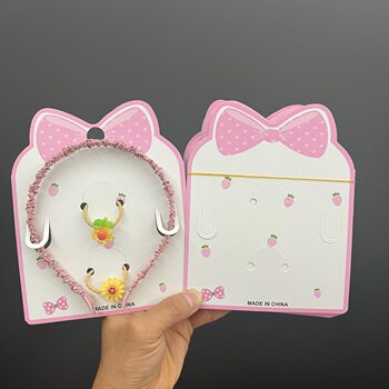 Kp955 Oversized Pink Bow Hair Tie Set Packaging Cardboard Stall Display Hair Tie Tag Card