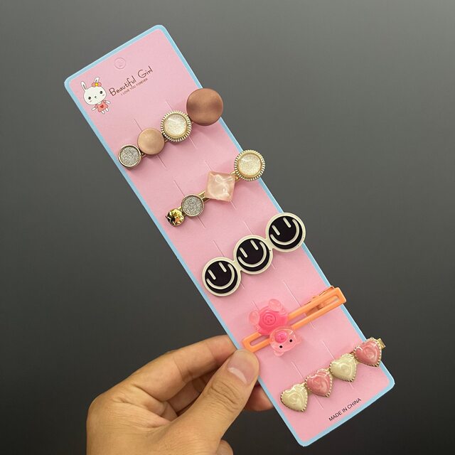 Kp1019 Five-Slot Bunny Hair Clip with Packaging for Street Vendors, Card Holder, Hair Accessory Tag, Cardboard Card Head