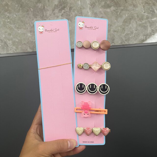 Kp1019 Five-Slot Bunny Hair Clip with Packaging for Street Vendors, Card Holder, Hair Accessory Tag, Cardboard Card Head