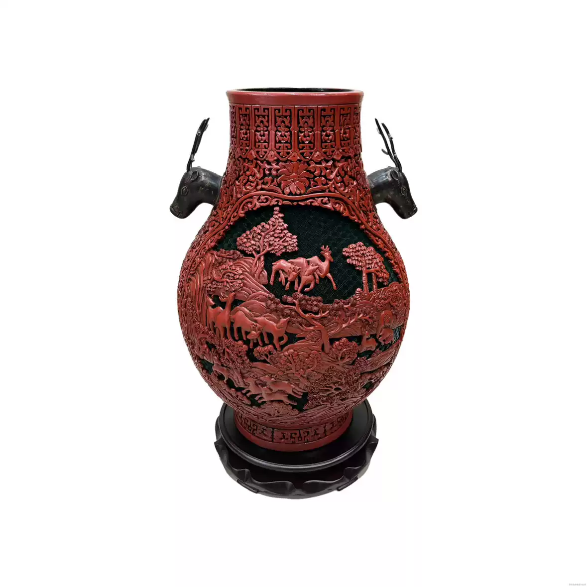 雕漆剔紅漆器牡丹花瓶純手工銅胎天然大漆80年代迴流老貨23.2cm