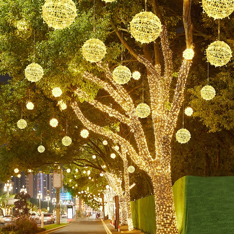 LEDカラーライト、点滅ライト、星がいっぱいのストリングライト、屋外風景、吊り下げ式ツリー、球形ライト、ラタンボールライト、照明、装飾ライト、吊り下げ式ライト