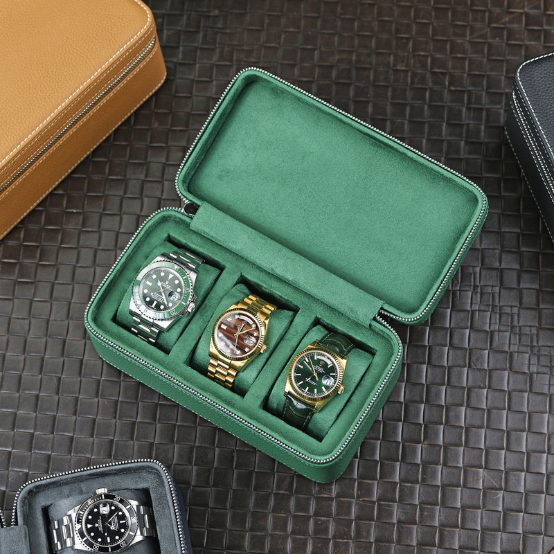 Genuine Leather Watch Portable Bag Zipper Bag Square Jewelry Storage Box First Layer Cowhide Watch Collection Storage Watch Box