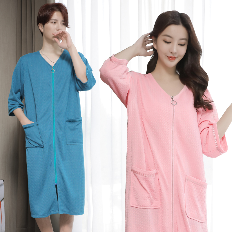 Anti-Exposure Summer Couple Bathrobe with Zipper, Thin Style, Unisex, Large Size, Absorbent, Quick-Drying Bathrobe, Spa Beauty Anti-Exposure Summer Couple Bathrobe with Zipper, Thin Style, Unisex, Large Size, Absorbent, Quick-Drying Bathrobe, Spa Beauty