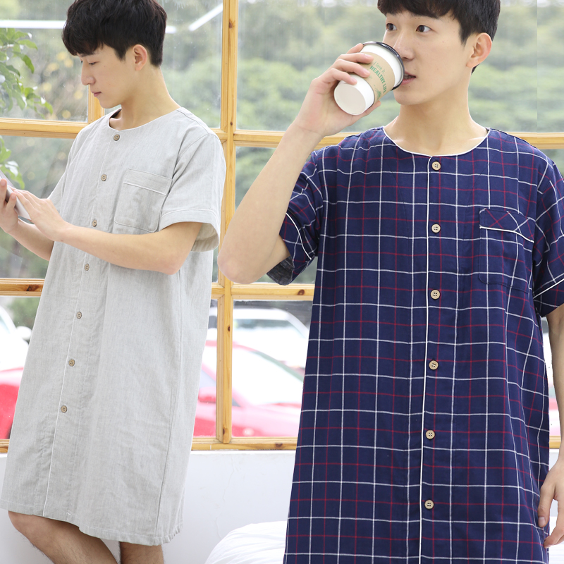 Summer limber sleepwear for men's sleeping skirts large size Bathrobe ultra-long pure cotton sloth Home Residence Suits Extras Full Cotton Thin