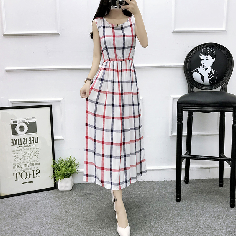 Mùa hè cotton silk dress vest dress hoa nữ bãi biển váy kỳ nghỉ bên bờ biển bohemian cotton silk dress