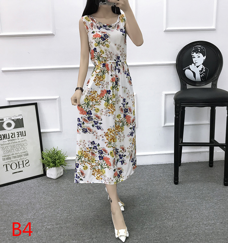 Mùa hè cotton silk dress vest dress hoa nữ bãi biển váy kỳ nghỉ bên bờ biển bohemian cotton silk dress