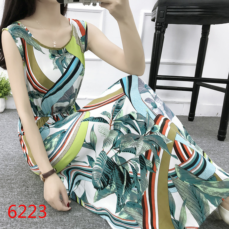 Mùa hè cotton silk dress vest dress hoa nữ bãi biển váy kỳ nghỉ bên bờ biển bohemian cotton silk dress