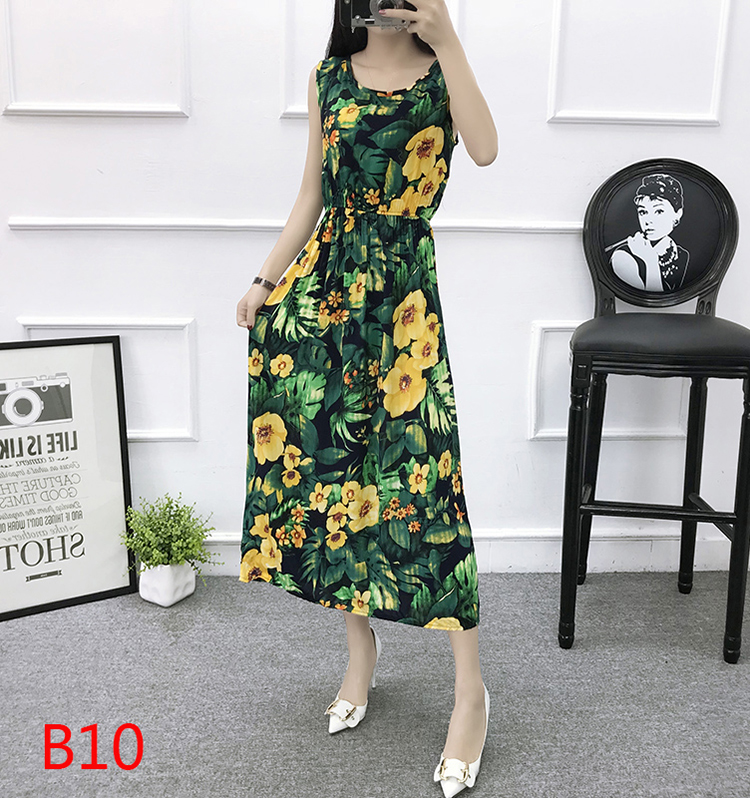 Mùa hè cotton silk dress vest dress hoa nữ bãi biển váy kỳ nghỉ bên bờ biển bohemian cotton silk dress