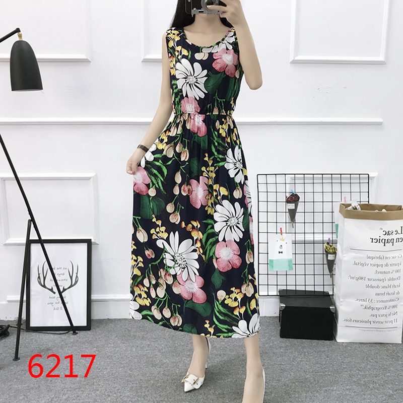 Mùa hè cotton silk dress vest dress hoa nữ bãi biển váy kỳ nghỉ bên bờ biển bohemian cotton silk dress