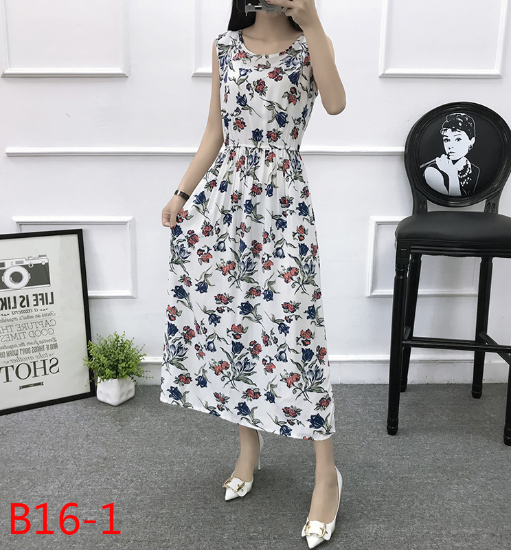 Mùa hè cotton silk dress vest dress hoa nữ bãi biển váy kỳ nghỉ bên bờ biển bohemian cotton silk dress