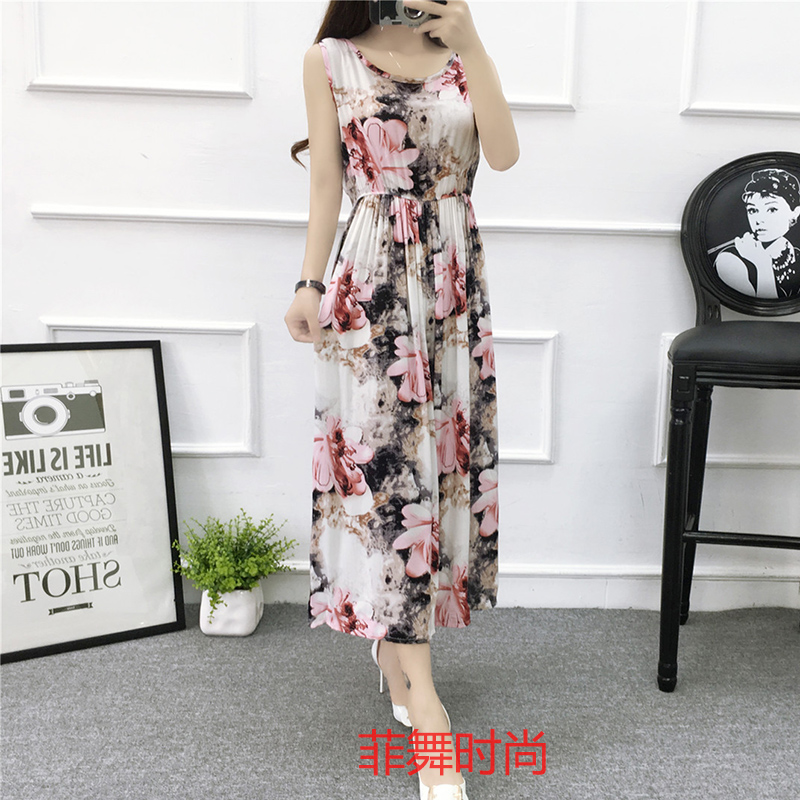 Mùa hè cotton silk dress vest dress hoa nữ bãi biển váy kỳ nghỉ bên bờ biển bohemian cotton silk dress