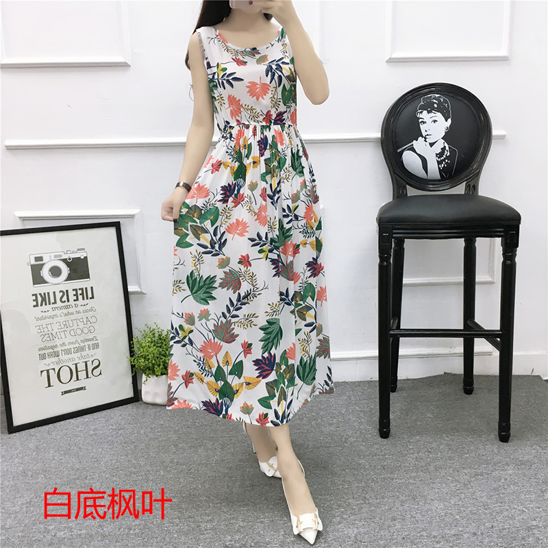 Mùa hè cotton silk dress vest dress hoa nữ bãi biển váy kỳ nghỉ bên bờ biển bohemian cotton silk dress