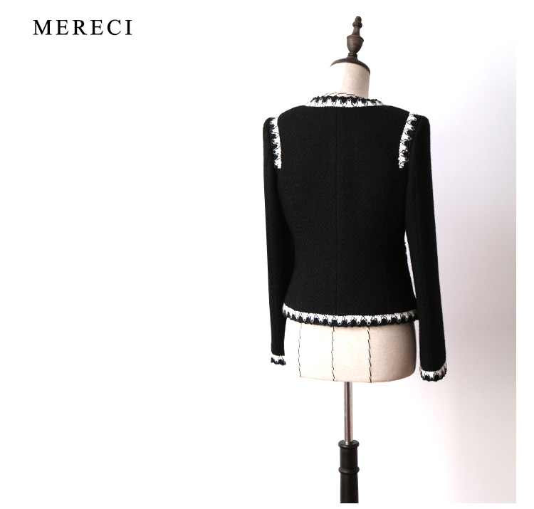 Vẻ đẹp cắt gió Hepburn mùa xuân và mùa thu đông len đen tweed nhỏ nước hoa gió mỏng áo khoác ngắn nửa váy phù hợp với phụ nữ quần áo nữ