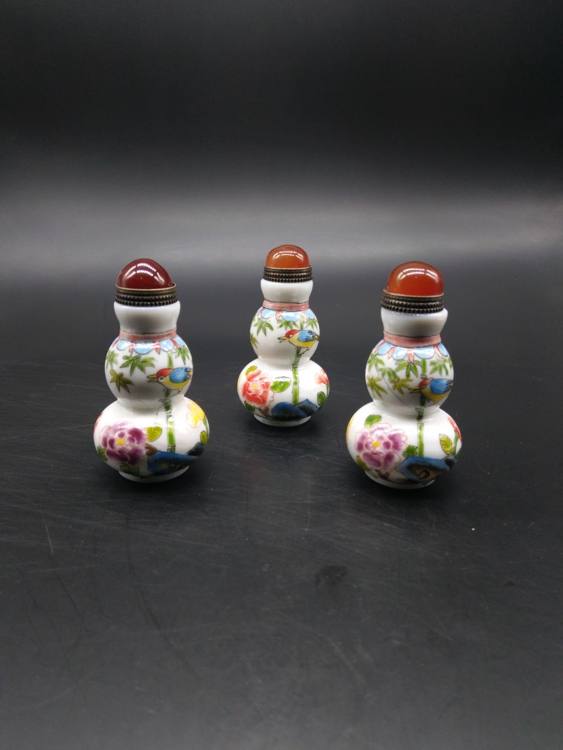 Boantique Shelf Home Swing Accessories Glazed Practical Snuff Pot Gourd Styling Hand Painted Pink Lotus Birds Bamboo Imitation Ancient Play