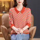 Baby doll collar top three-quarter sleeve sweater thin T-shirt women's 2024 new style striped bottoming shirt spring and summer