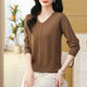 ເສື້ອຍືດຄໍ V-neck top sweater spring women's 2024 new style mother long-sleeved t-shirt thin spring bottoming shirt