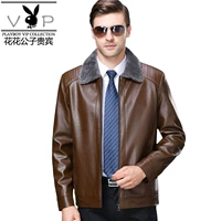 Playboy mùa đông nam mới trẻ trung áo khoác da PU gió cộng với áo khoác nhung ve áo zip top shop áo khoác nam
