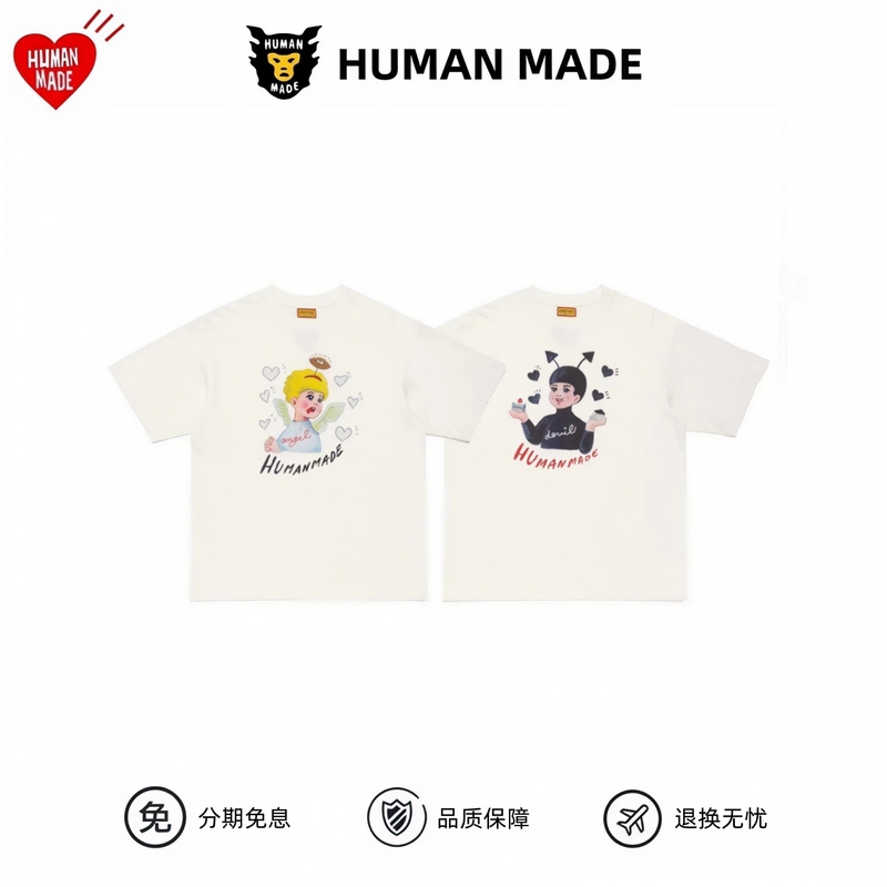 Jin Jun-Myeon's Same Style Human Made Angel and Demon Print Short-Sleeved T-Shirt for Men and Women, Loose Casual Top Ss26 Jin Jun-Myeon's Same Style Human Made Angel and Demon Print Short-Sleeved T-Shirt for Men and Women, Loose Casual Top Ss26