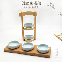 Wooden Shelf Seasoned Saucer Base Day Style Seasoned Cutlery Set Items Creative Storage Containing Wood Pan Dining Room