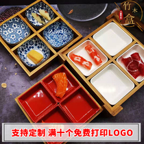 Four grid bamboo box Japanese sushi plate creative Japanese and Korean cutlery plate grid box cooking plate snack plate can be equipped with dish bowl