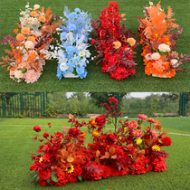 Mori lawn wedding arrangement floor flower Chinese wedding stage decoration table road guide flower simulation flower Row New