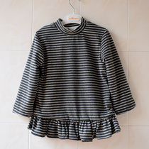 Girls plus velvet base shirt Korean childrens dress baby thick stripes autumn and winter long sleeve T-shirt sweater