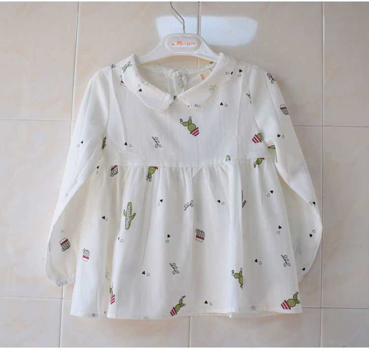 Foreign trade small fresh girl girl baby reel head doll shirt Han edition pure cotton long sleeve casual white shirt spring and autumn