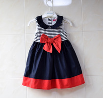 1-3 years old Foreign trade childrens clothing girl lapel striped baby dress dress princess skirt dress spring and autumn summer