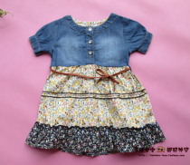 Foreign trade childrens clothing girls cotton denim skirt paneled flower floral skirt princess dress dress dress summer