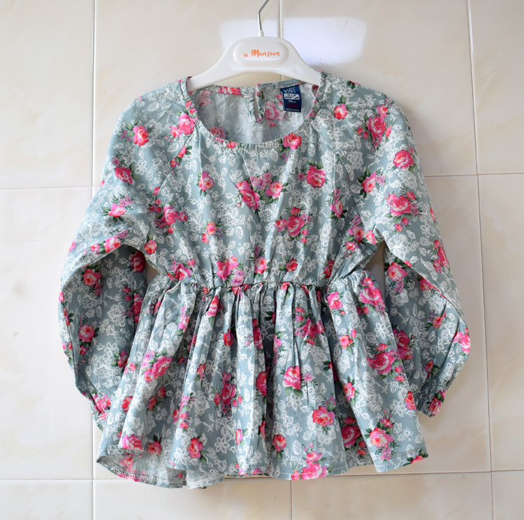 95-110 foreign trade children's clothing girls cotton floral flowers waist long-sleeved doll top shirt skirt spring autumn summer
