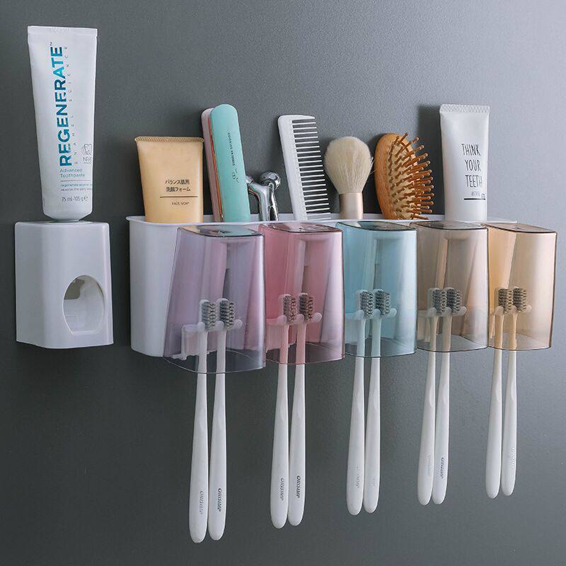 Toothbrush rack no hole mouthwash Cup brush Cup wall-mounted dressing room wall-mounted storage box tooth cylinder set