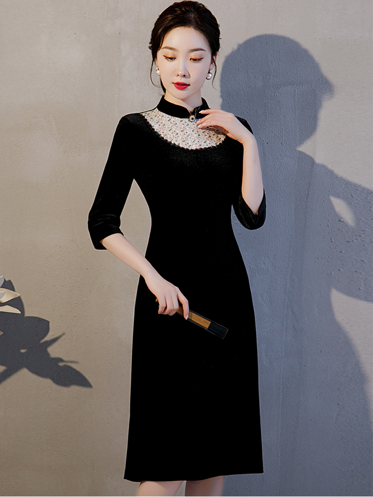 Velvet retro fashionable cheongsam for mother, 2020, autumn