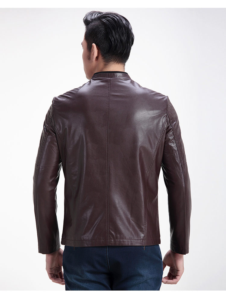 Áo khoác nam màu đỏ đậu nam Mùa xuân kinh doanh Casual Faux Leather Stand Cổ áo Khí chất nam tính Áo khoác nam 029S áo jacket nam