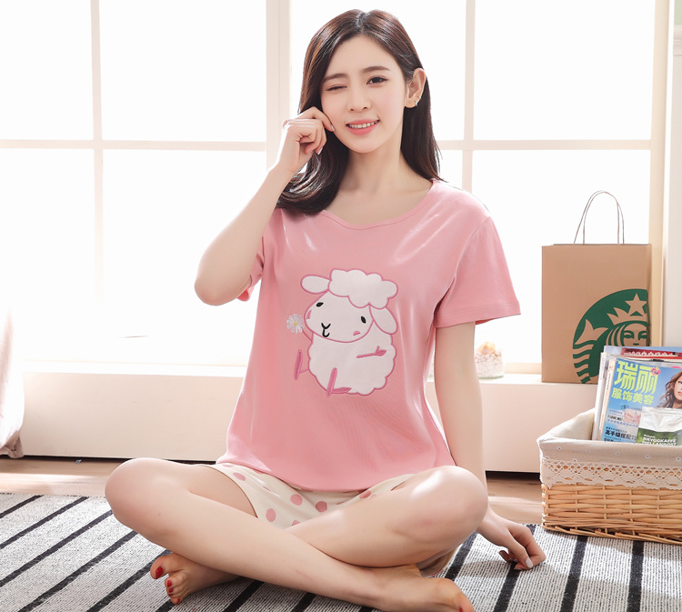 Mùa hè đồ ngủ phụ nữ mùa hè cotton ngắn tay mùa hè đồ ngủ nữ quần short dễ thương phần mỏng phục vụ nhà phù hợp với