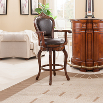 European style bar chair American solid wood back chair bar high chair swivel chair leather backrest bar chair bar stool