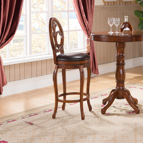 American bar chair solid wood bar chair backrest bar chair European rotating leather bar chair home solid wood chair