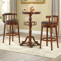 European bar stool high stool solid wood backrest bar chair home bar chair commercial log high seat chair