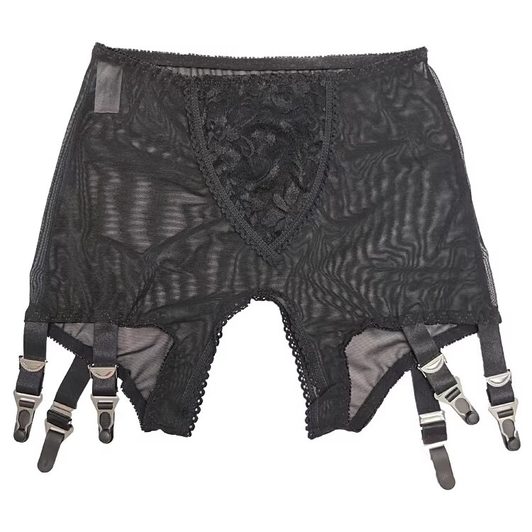 Heavy-Flavored Six-Claw Retro French-Style Thin Mesh Open-Crotch Sexy No-Removal Underwear-Style Metal Clip Crotchless Garter Belt