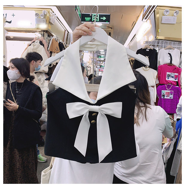 Bow tie ສີ contrasting ການອອກແບບຄໍ halter