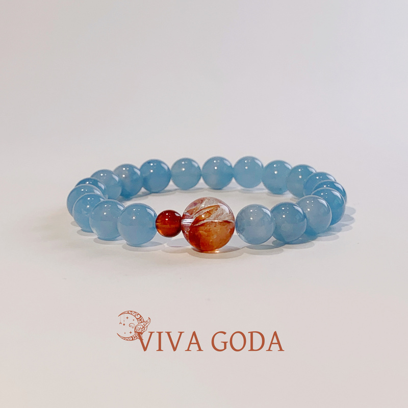 Viva Goda "Courage and Peace" Aquamarine Red Resin Flower Design Women's Crystal Bracelet Viva Goda "Courage and Peace" Aquamarine Red Resin Flower Design Women's Crystal Bracelet
